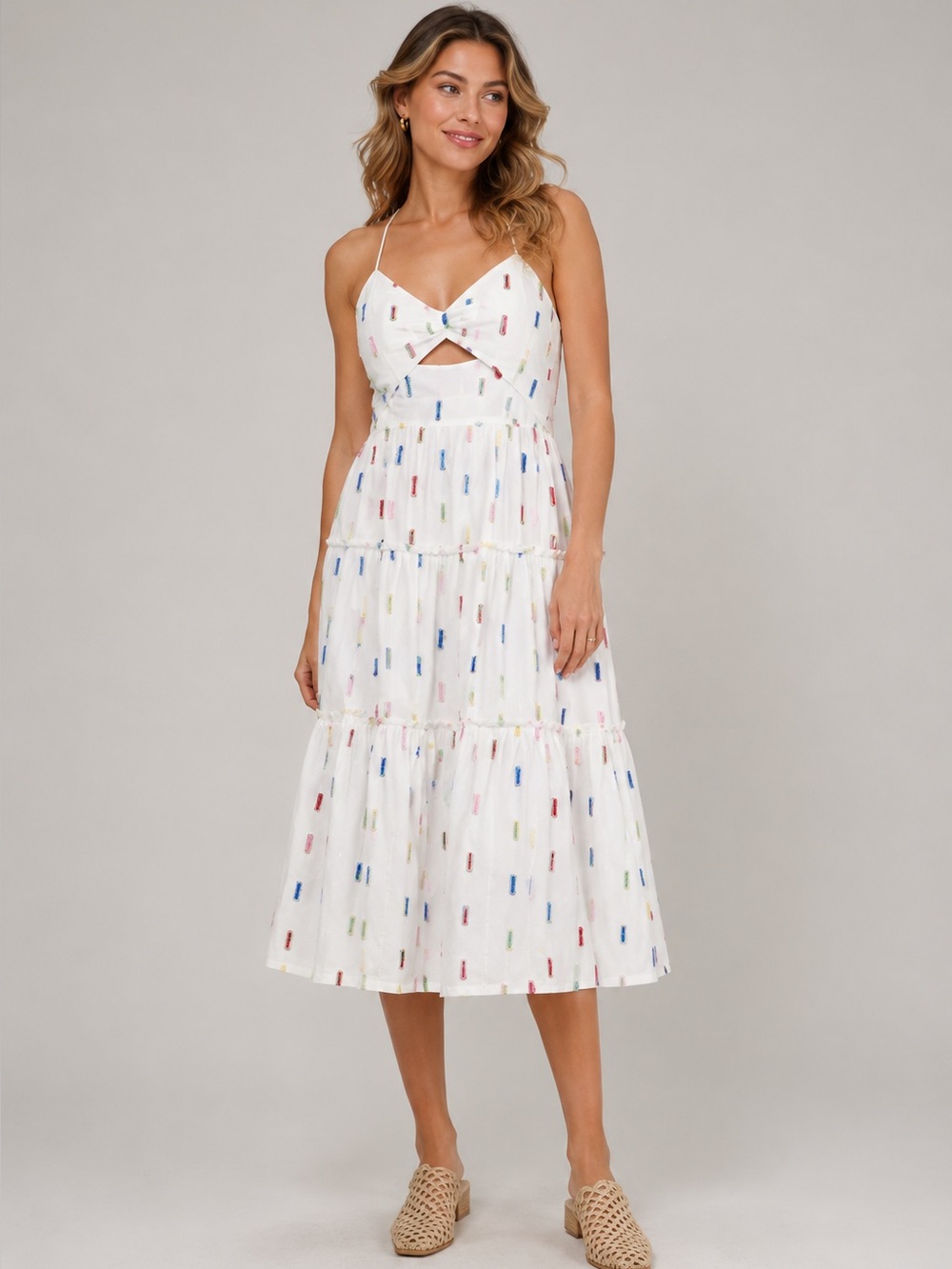 FARM RIO Pineapple Appliqué Keyhole Bodice Cotton Midi Dress B885 - Picture 1 of 3